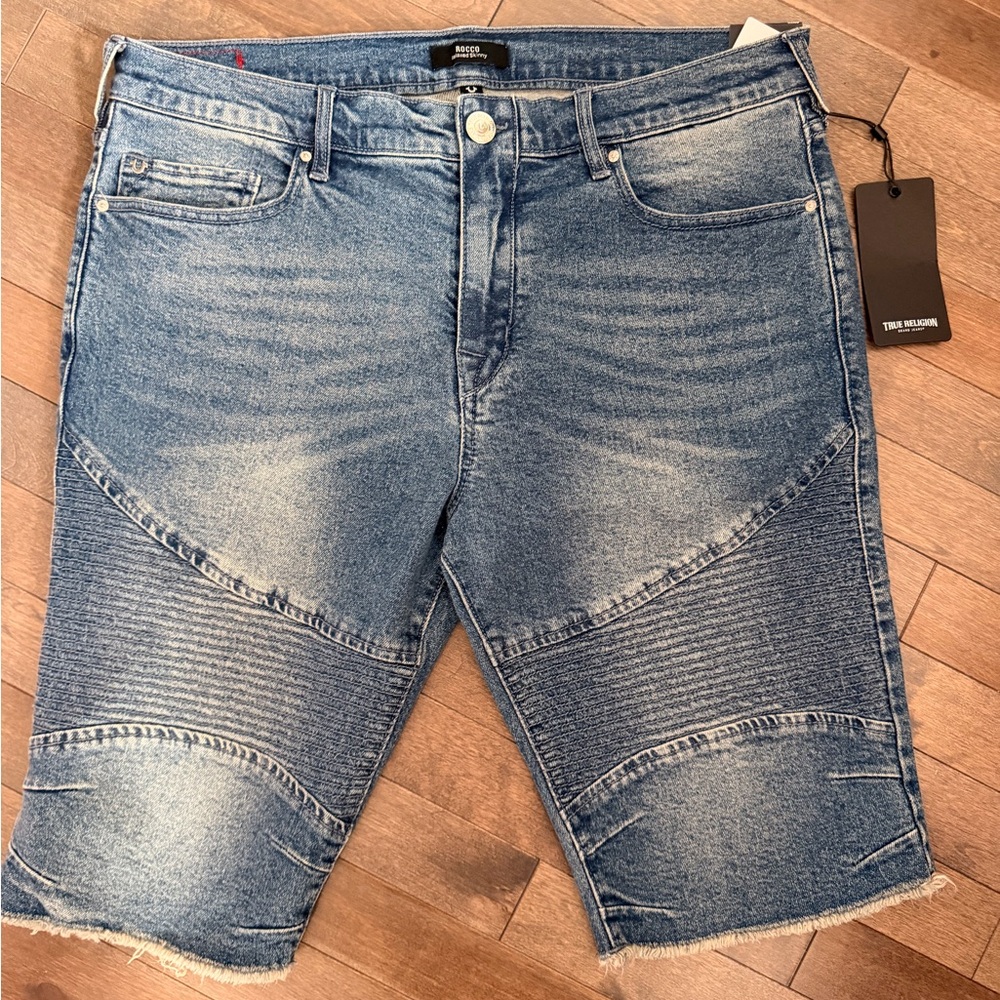 True Religion Distressed Blue Jean Shorts for Men